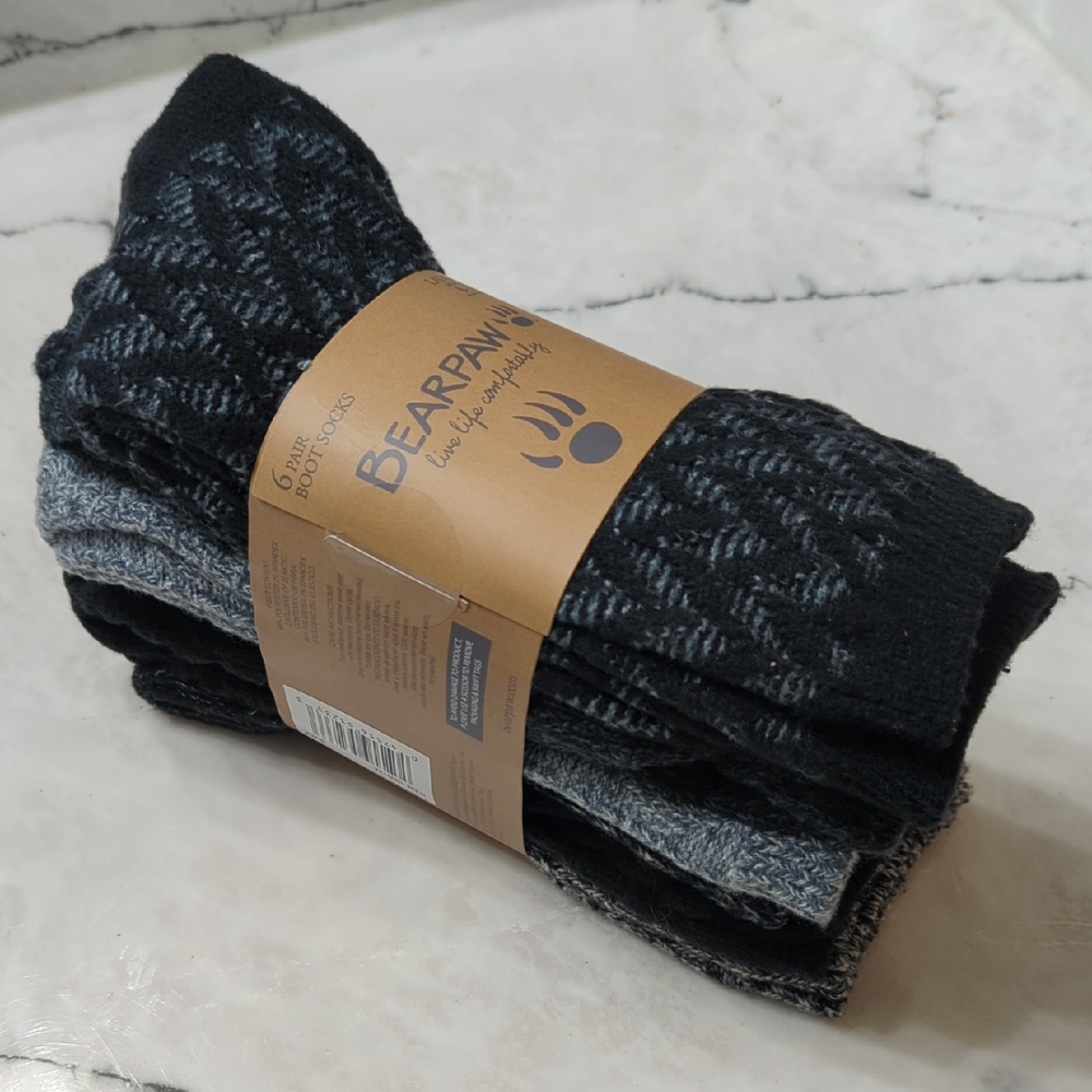 Bearpaw Women's Black & Gray Knit Boot Socks - 6 Pack
